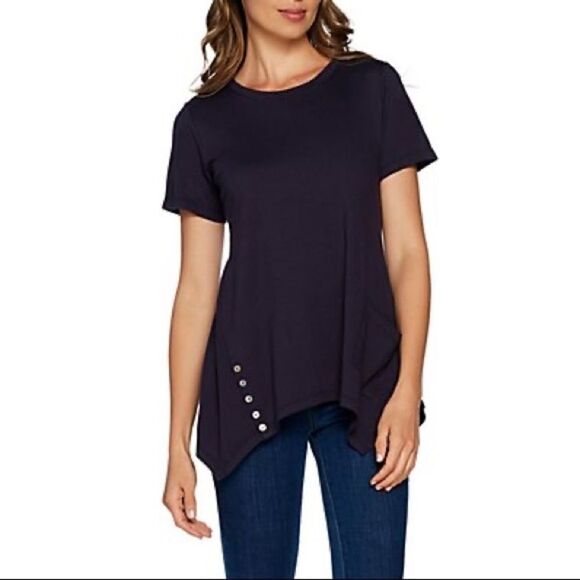 LOGO by Lori Goldstein Button Detail Cotton Modal Knit Top - Picture 1 of 4
